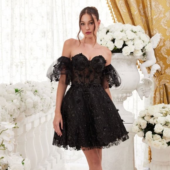 NEW SHORT OFF THE SHOULDER SLEEVELESS BABY DOLL DRESS WITH ZIPPER BACK CD KV1089 - Picture 1 of 9